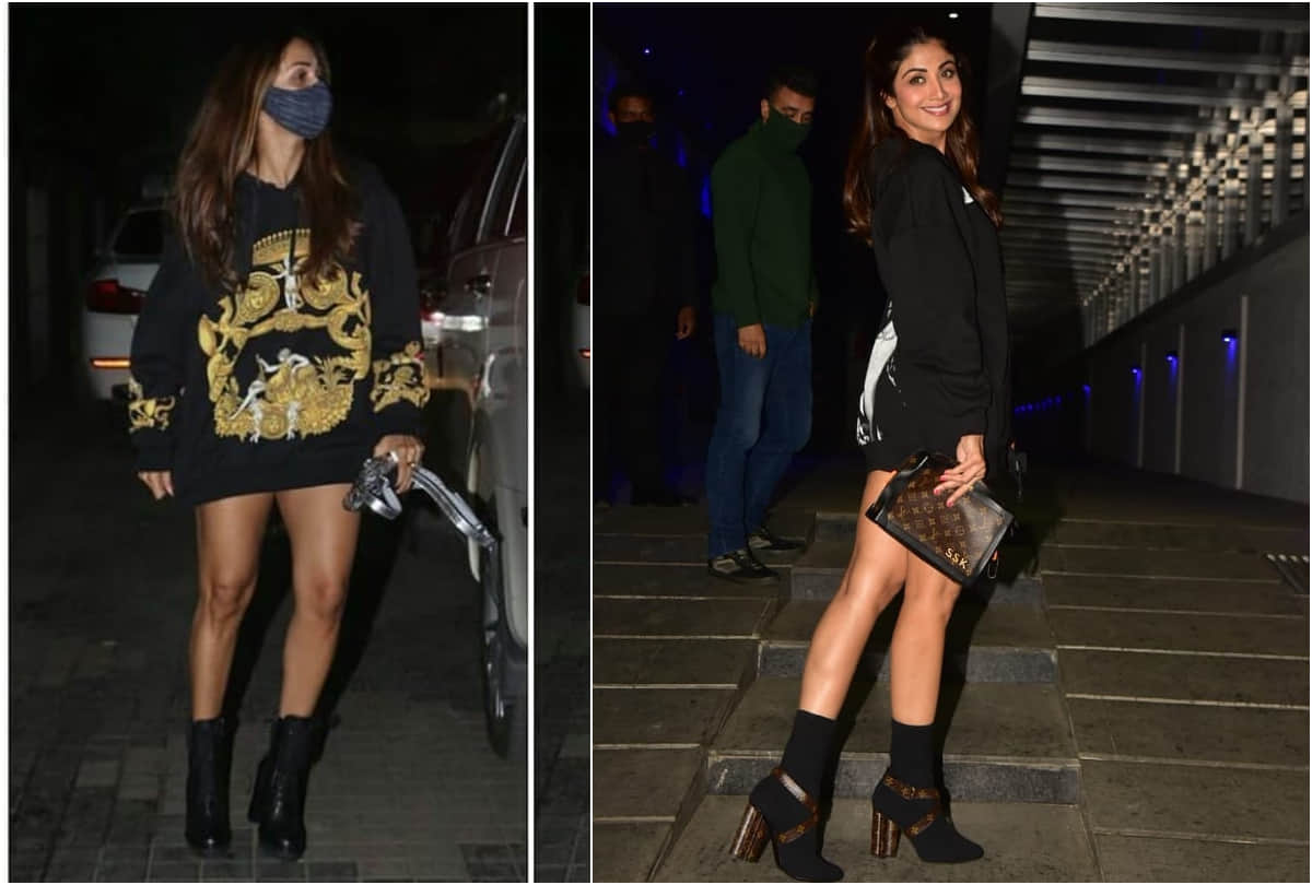 shilpa shetty in black sweatshirt with ankle length boots go for dinner date with raj kundra