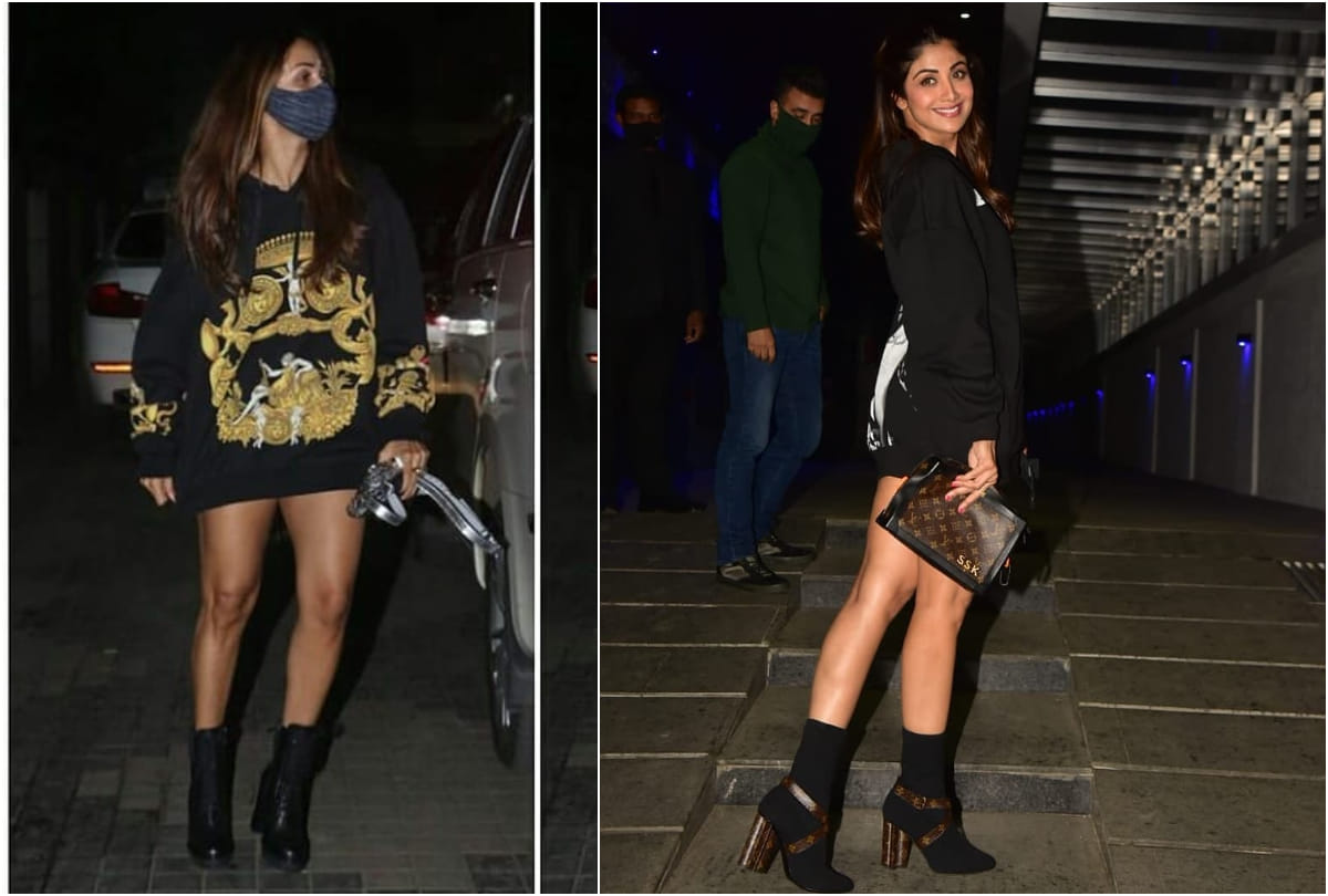 shilpa shetty in black sweatshirt with ankle length boots go for dinner date with raj kundra
