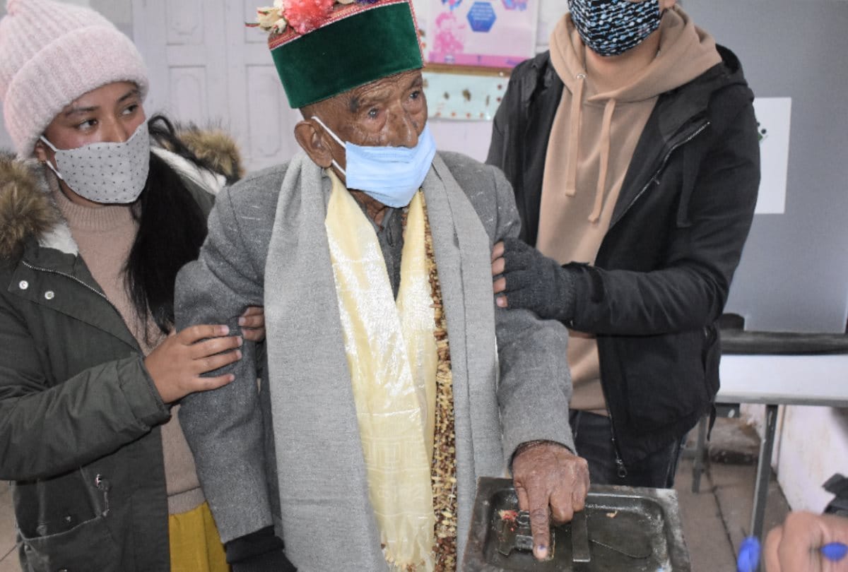 Panchayat elections himachal news: First voter of india Shyam Saran Negi cast his vote in Kalpa, grand reception held at polling station