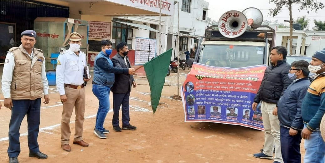 Traffic awareness publicity vehicle departs