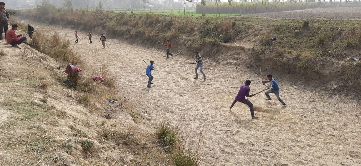 Children made playground in dry canal