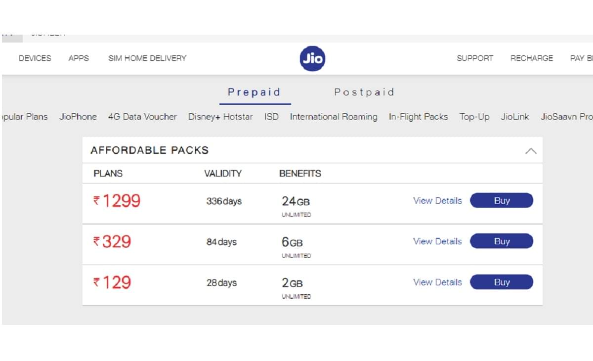 JIO BEST offer jio validity recharge plan With 6gb data and unlimited calling