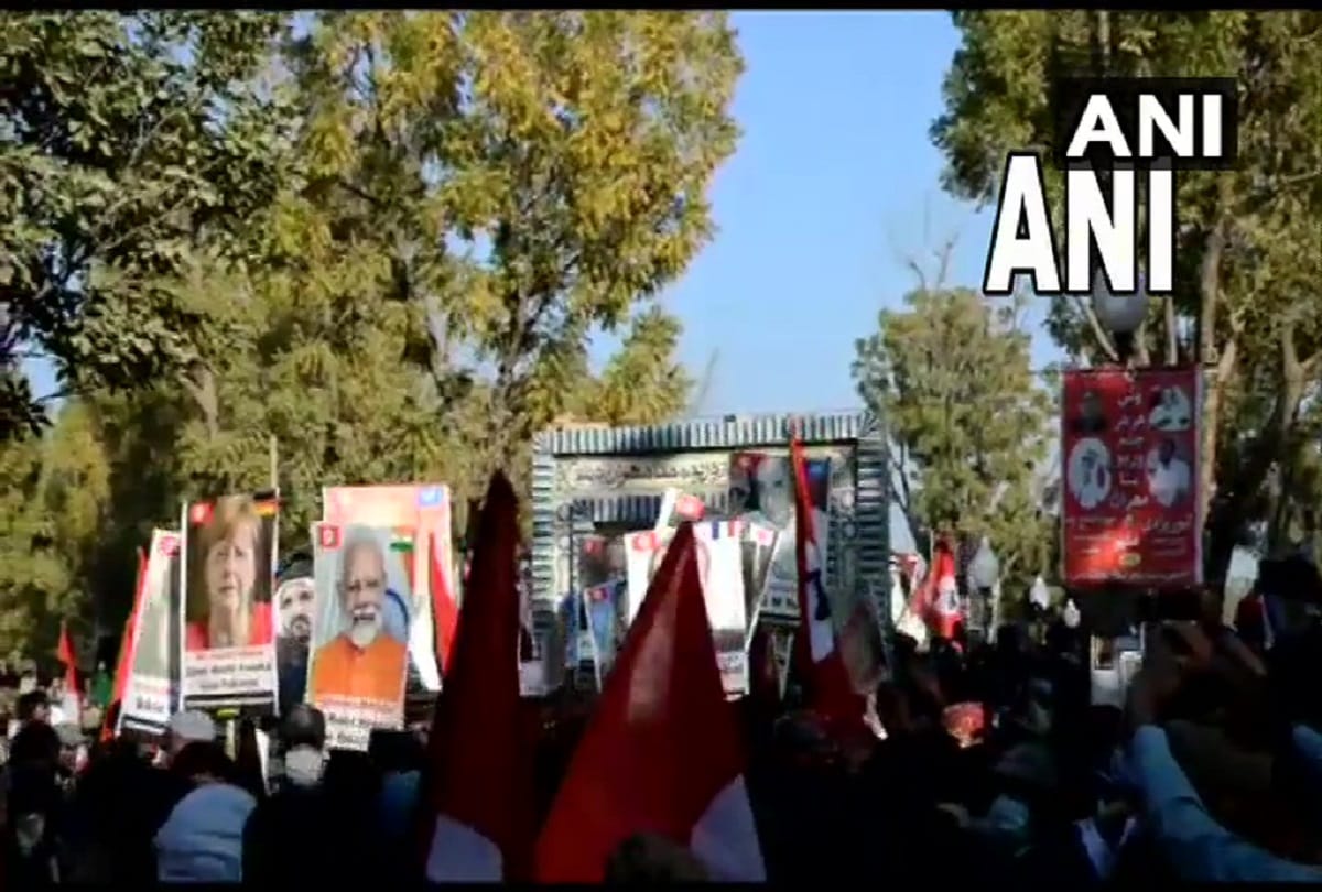 Placards of PM Narendra Modi and other world leaders raised at pro freedom rally in Sindh in Pakistan