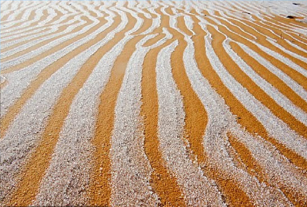 world weather report Ice blankets the Sahara desert while snow falls in Saudi Arabia where temperature has dropped to minus 2C