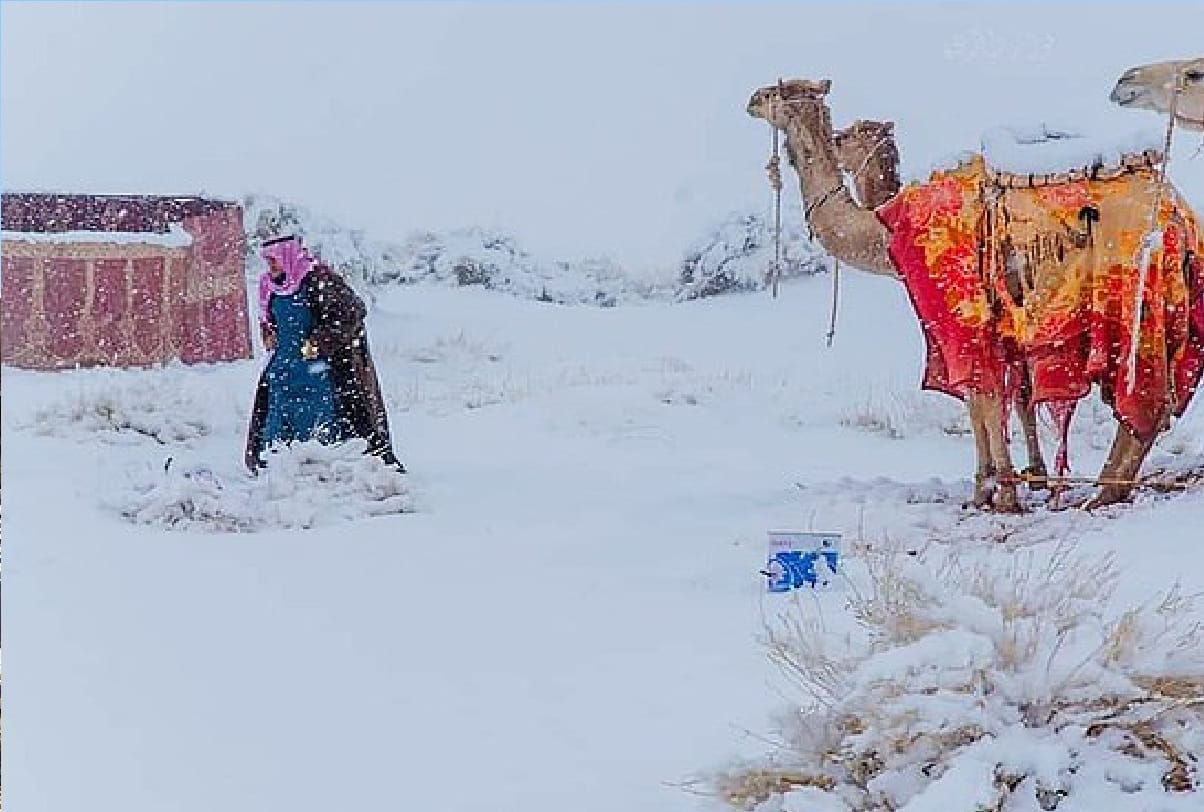 world weather report Ice blankets the Sahara desert while snow falls in Saudi Arabia where temperature has dropped to minus 2C