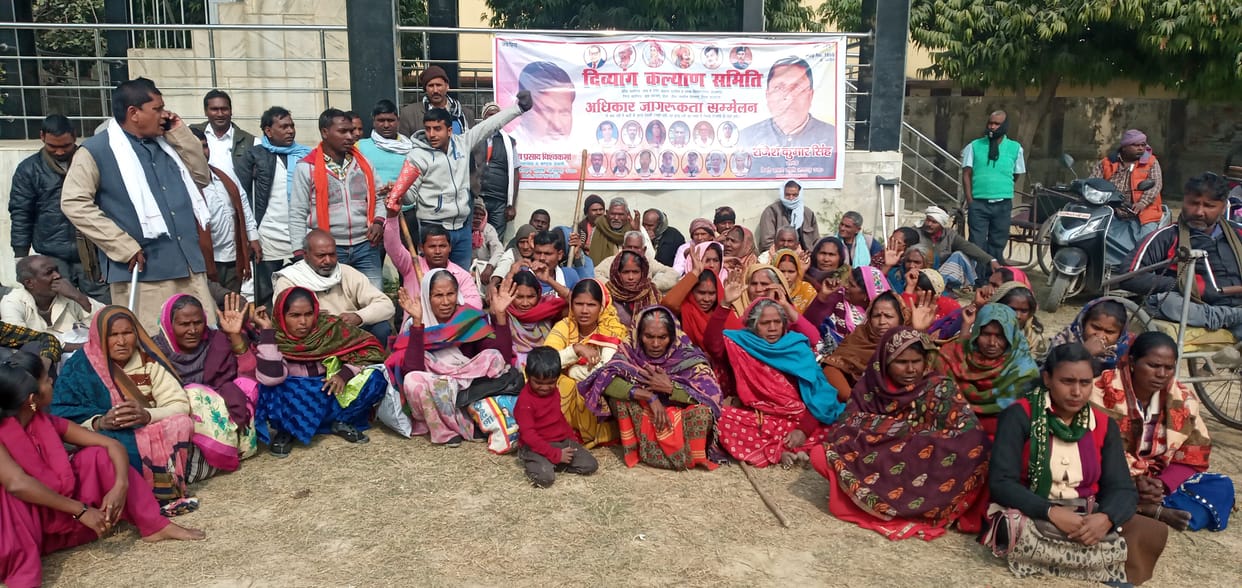 Divyangs sit on demands