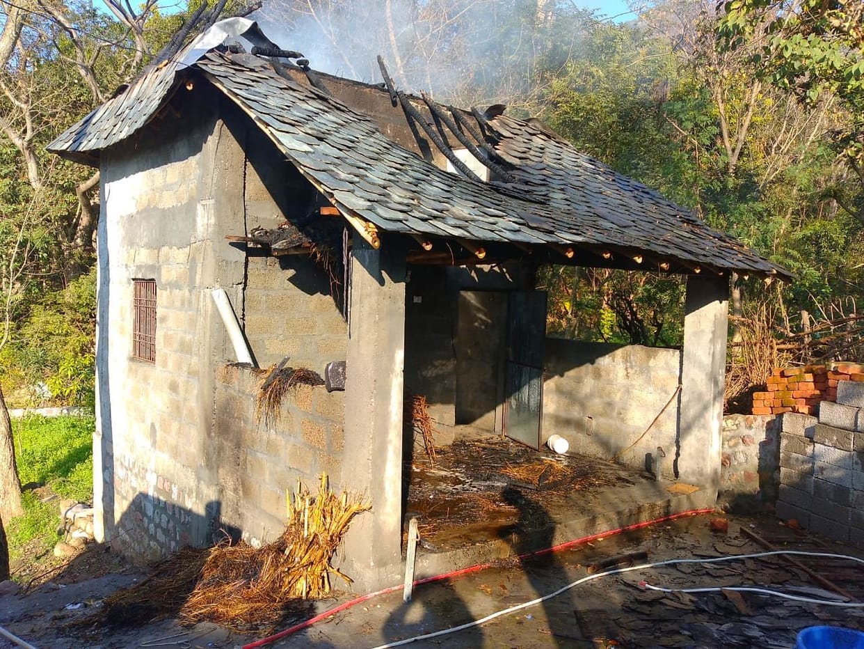 animal shed on fire in kangra