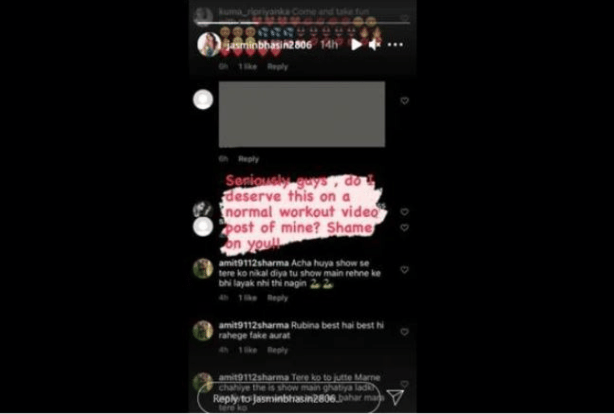 jasmin bhasin angry reply when users tried to trolled her