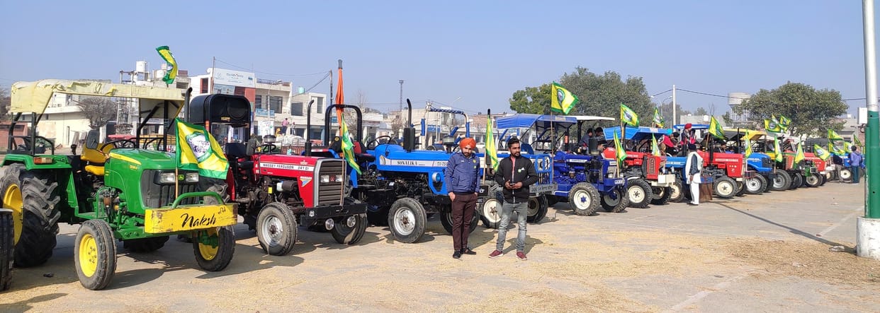 Farmers rehearsal of tractor parade