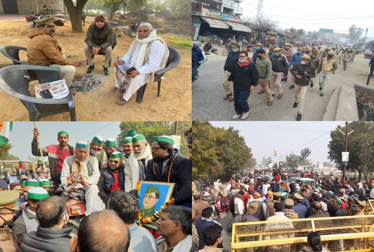 Aligarh many farmers going towards delhi stopped by aligarh police kisan leader home arrest traffic jam