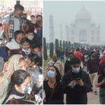 ताजमहल में पर्यटकों की भीड़