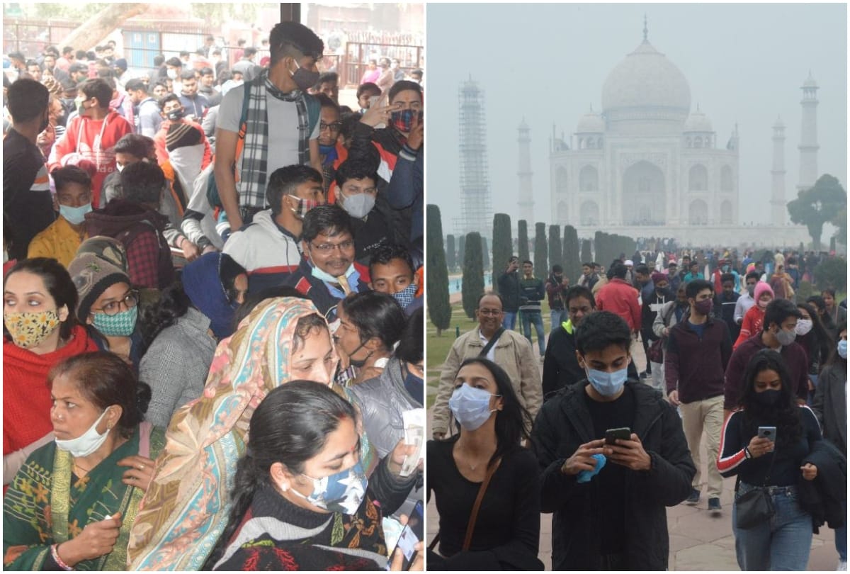 Agra Taj Mahal news huge crowd of tourists gathered at Taj Mahal on Sunday