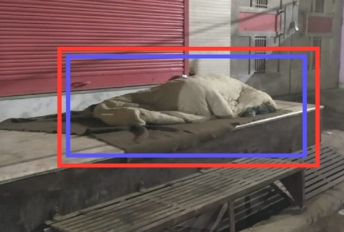 girl sleeping on the roadside wearing a blanket in agra