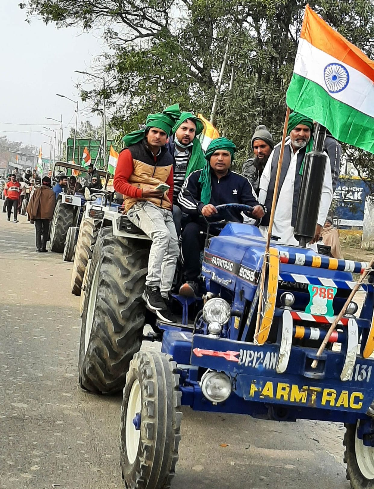 The queue of tractors jammed Charathaval