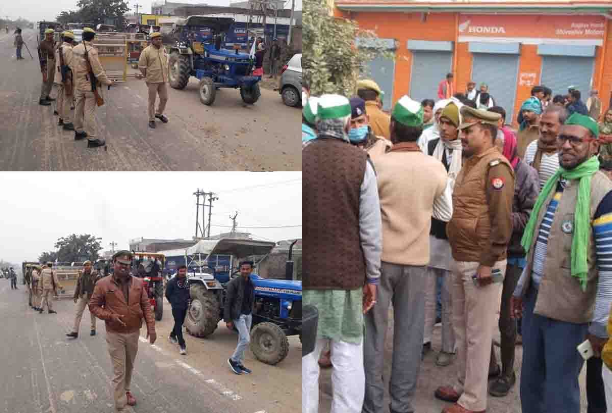 UP: Mahoba police stopped 24 tractors going to Delhi to attend tractor rally on Kanpur-Sagar highway