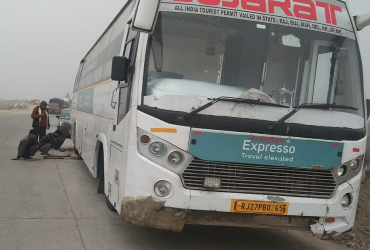 fire broke out after a bus tire was punctured