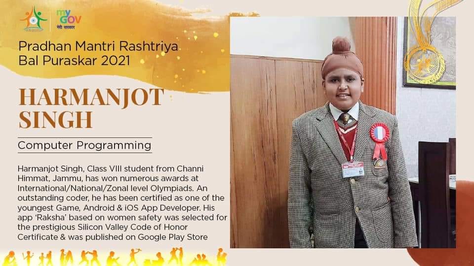 Jammu's Harmanjot gets National Children's Award for Defense Woman Safety App