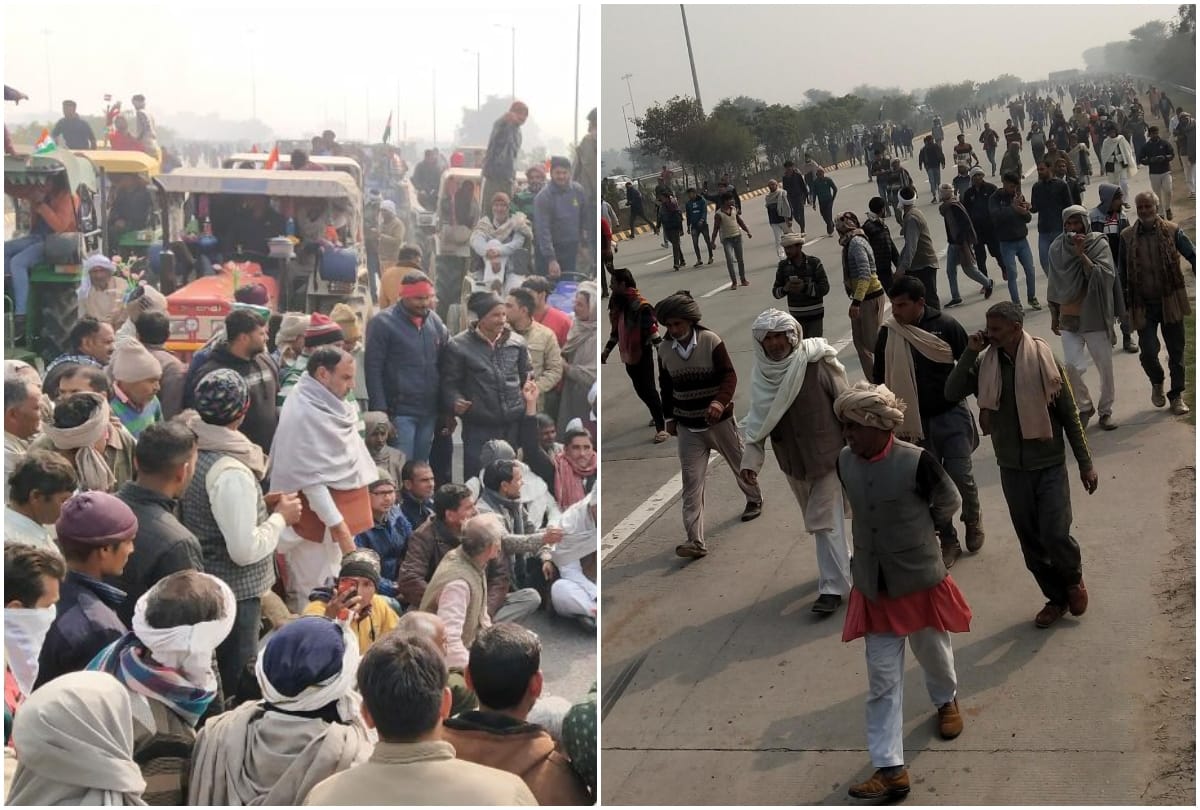 Farmers tractor rally traffic jam on yamuna expressway in mathura