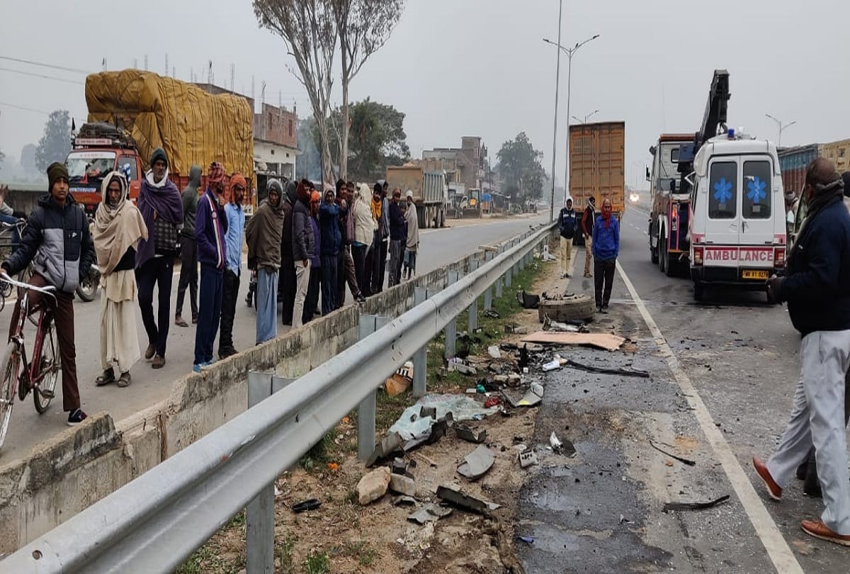 BIG road accident IN bhadohi Ambulance and container collision in Bhadohi