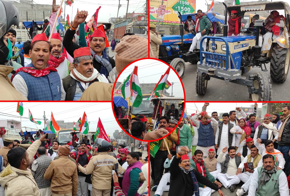 SP workers organize tractor rally in support of farmer movement in sant kabir nagar