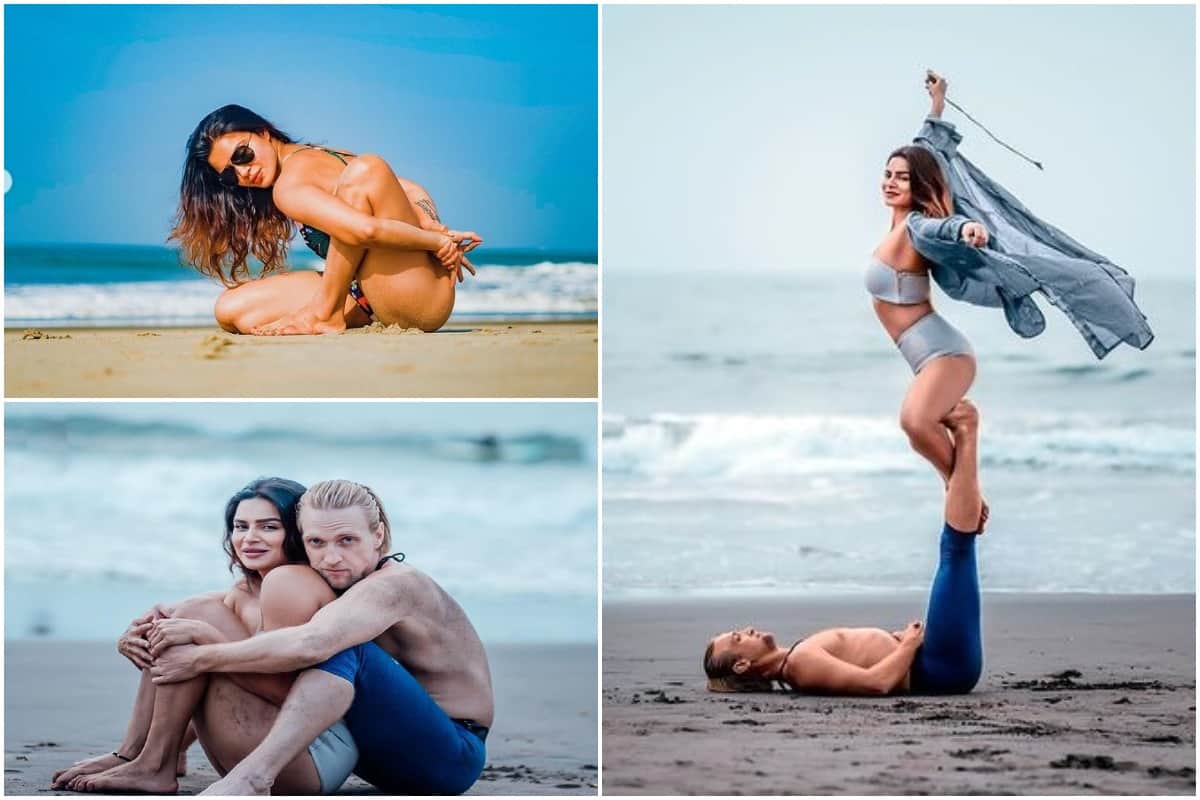 Aashka Goradia Posts Alluring Photos of Her Doing Yoga On The Beach with her husband