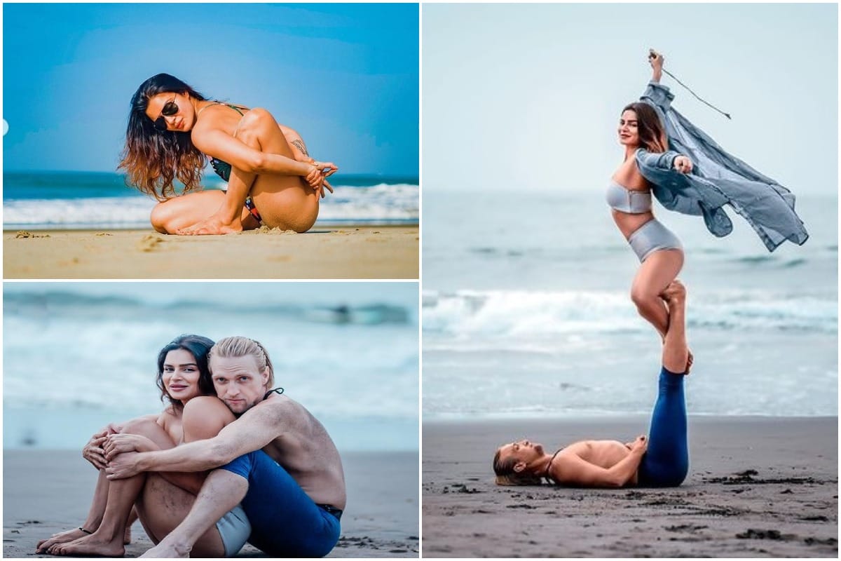 Aashka Goradia Posts Alluring Photos of Her Doing Yoga On The Beach with her husband