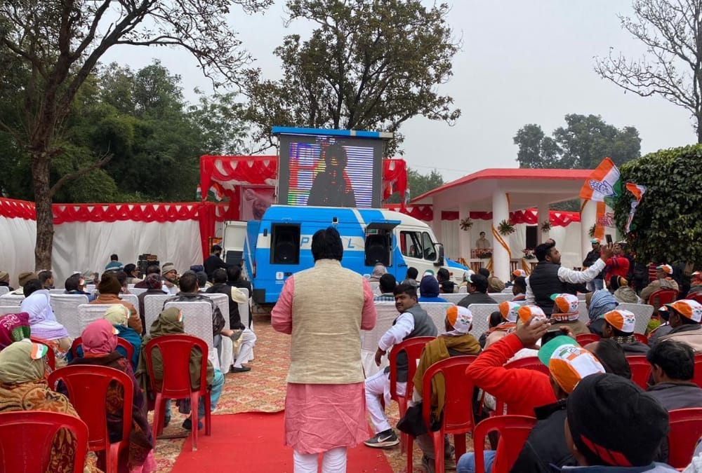 Priyanka Gandhi talks to people of Amethi through video conferencing.