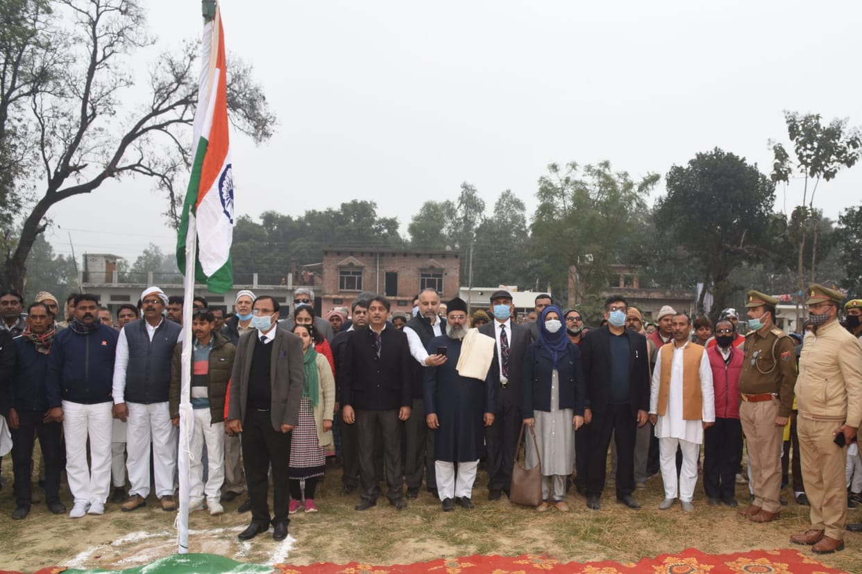 Plantation and tricolor hoisted and laid foundation of mosque in Dhannipur