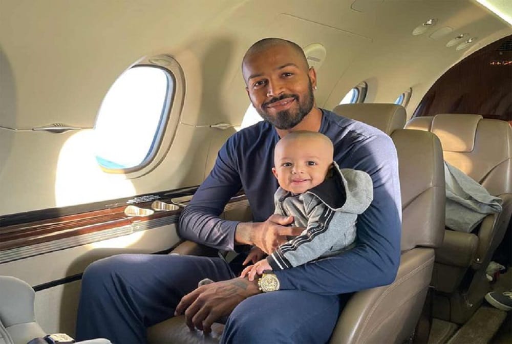 hardik pandya shares photo with son Agastya, says My boy first flight