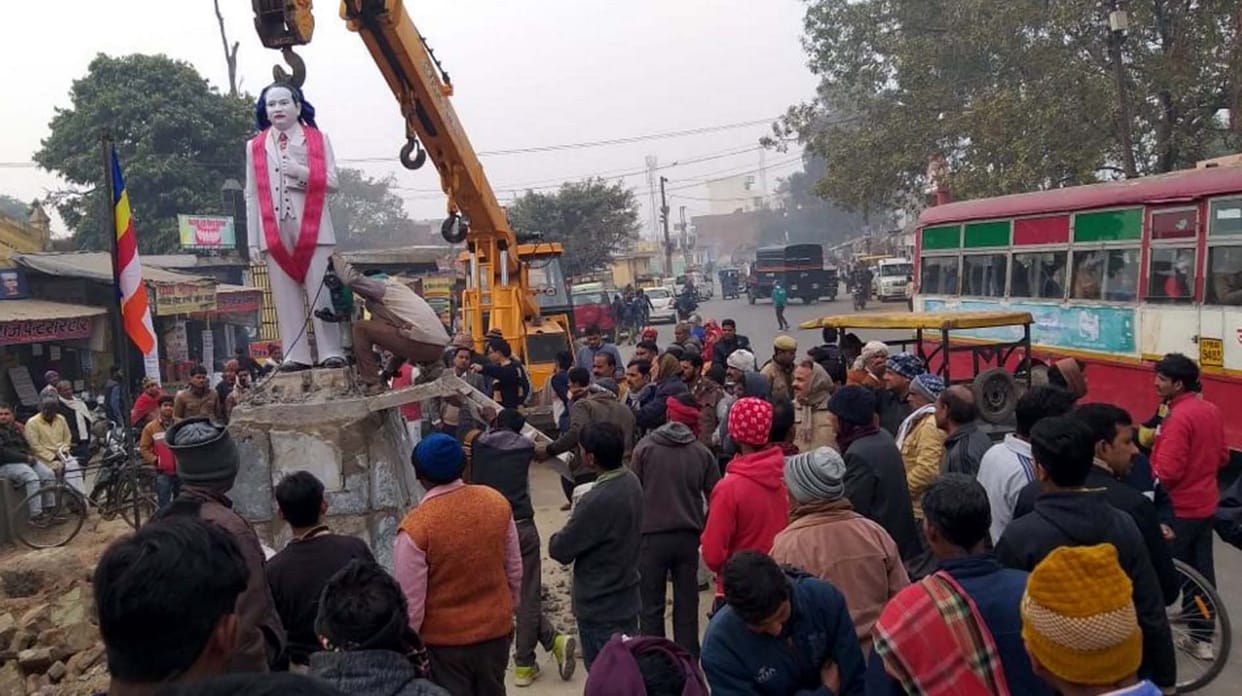 shift the ambedkr statue on forlane work