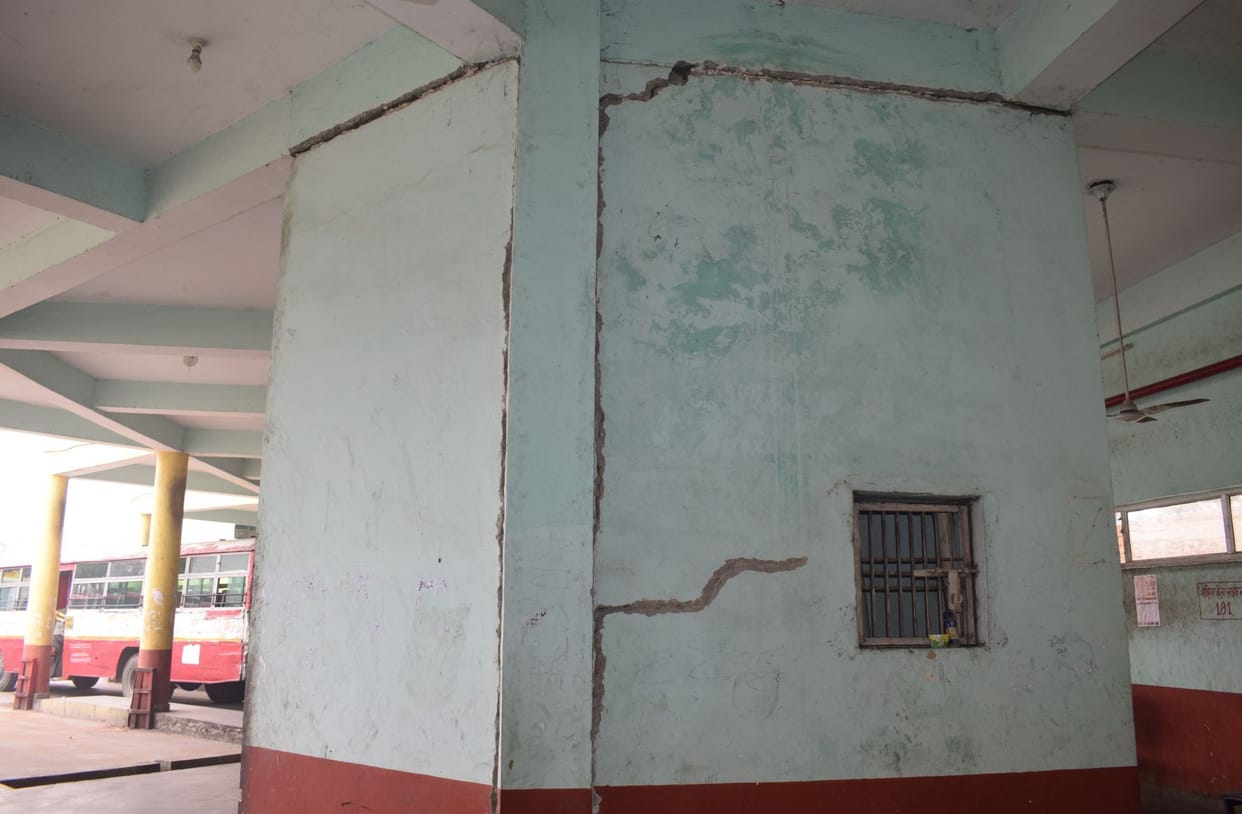 Wall damage in bus stand