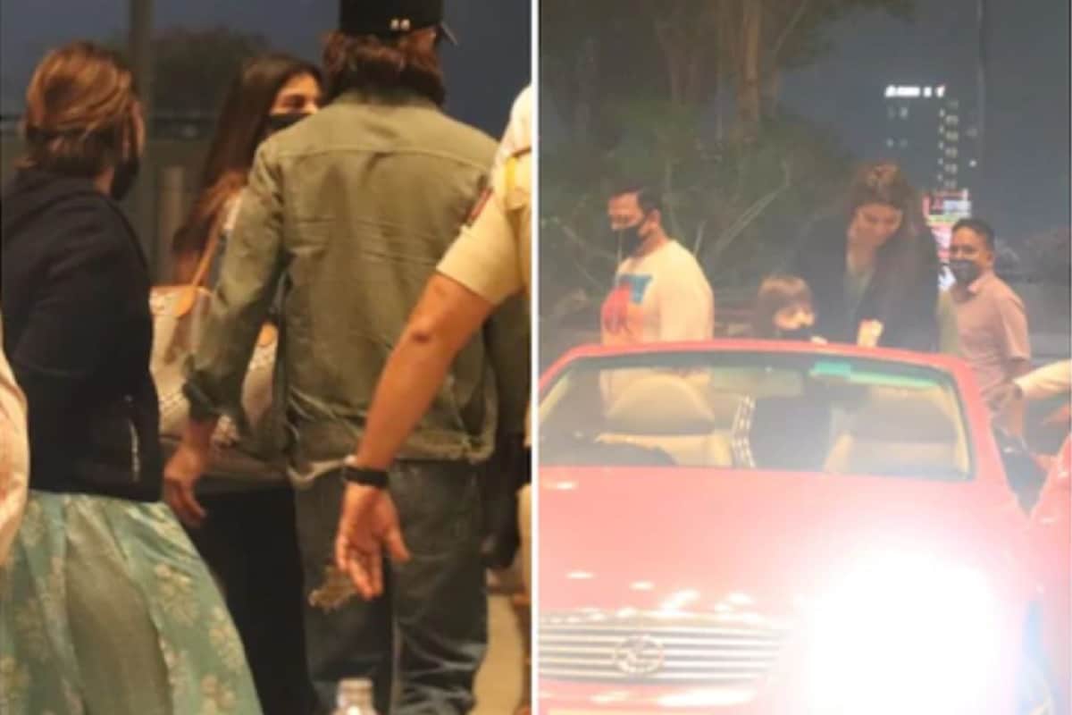 Shah Rukh Khan AbRam gauri khan drop off Suhana at airport in his fancy car in pics