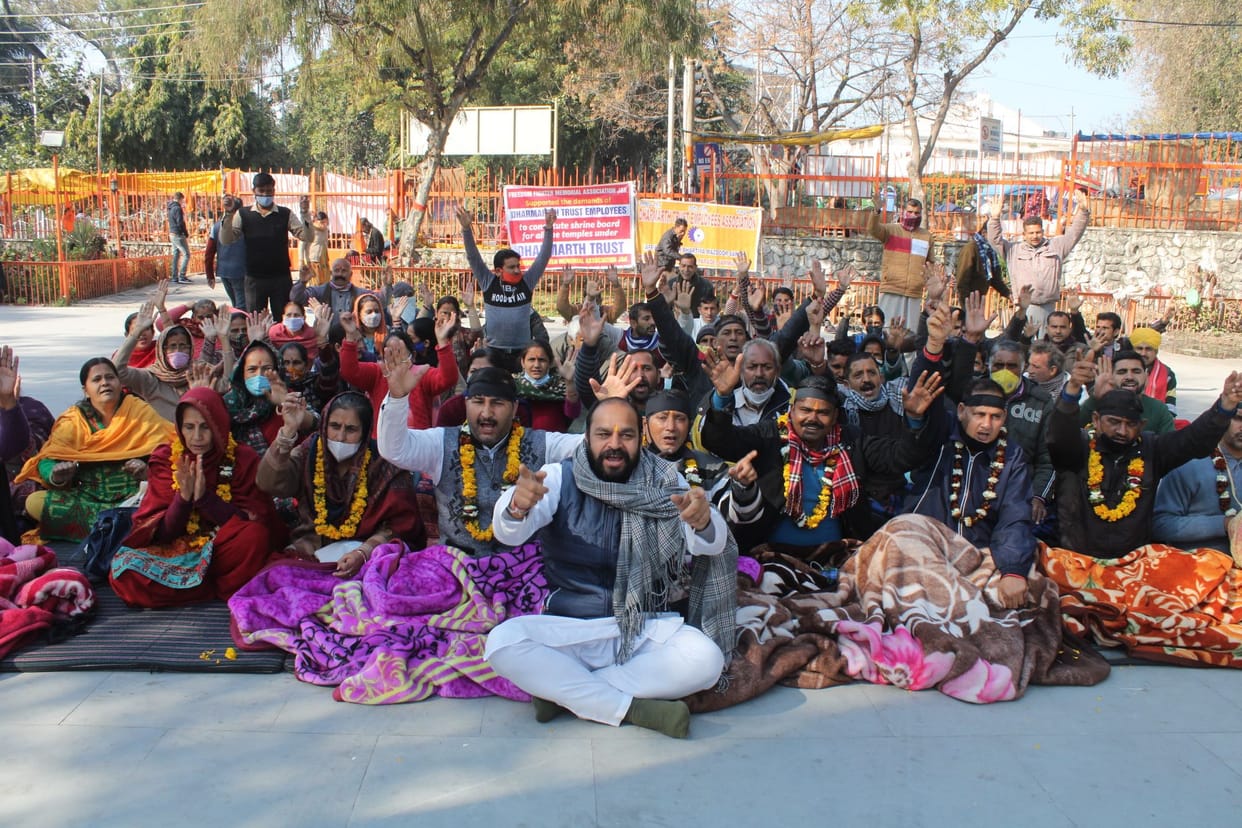 protest by dharmarth trust employees