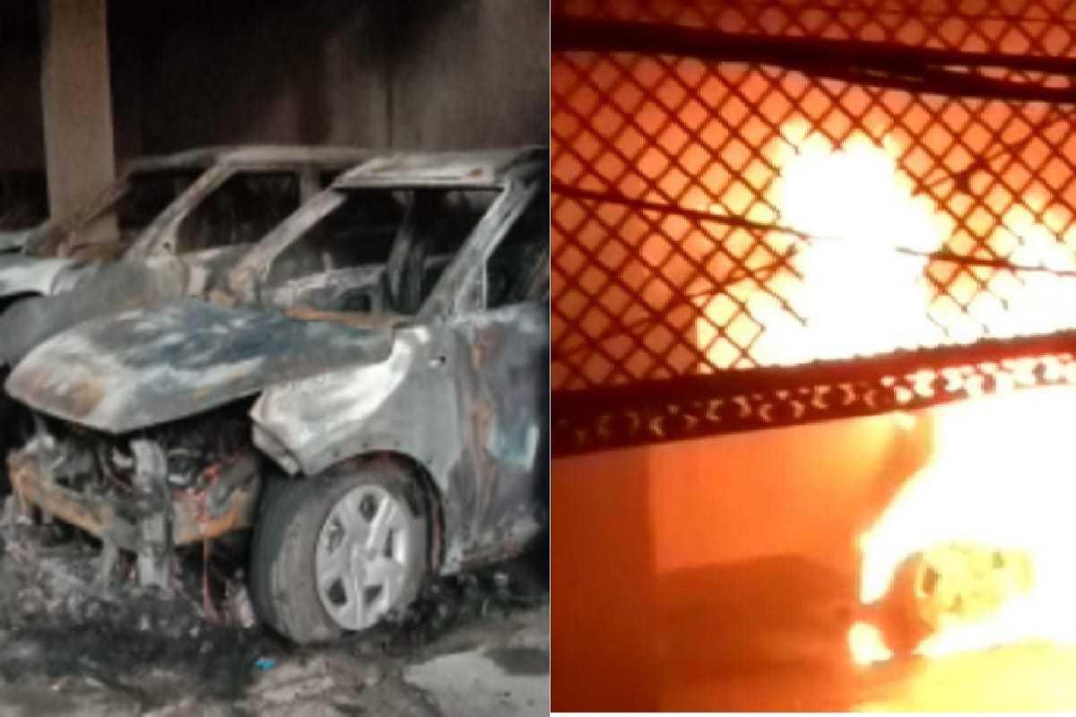 Fire set in a garage and four cars were burnt in Bijnor and see photos