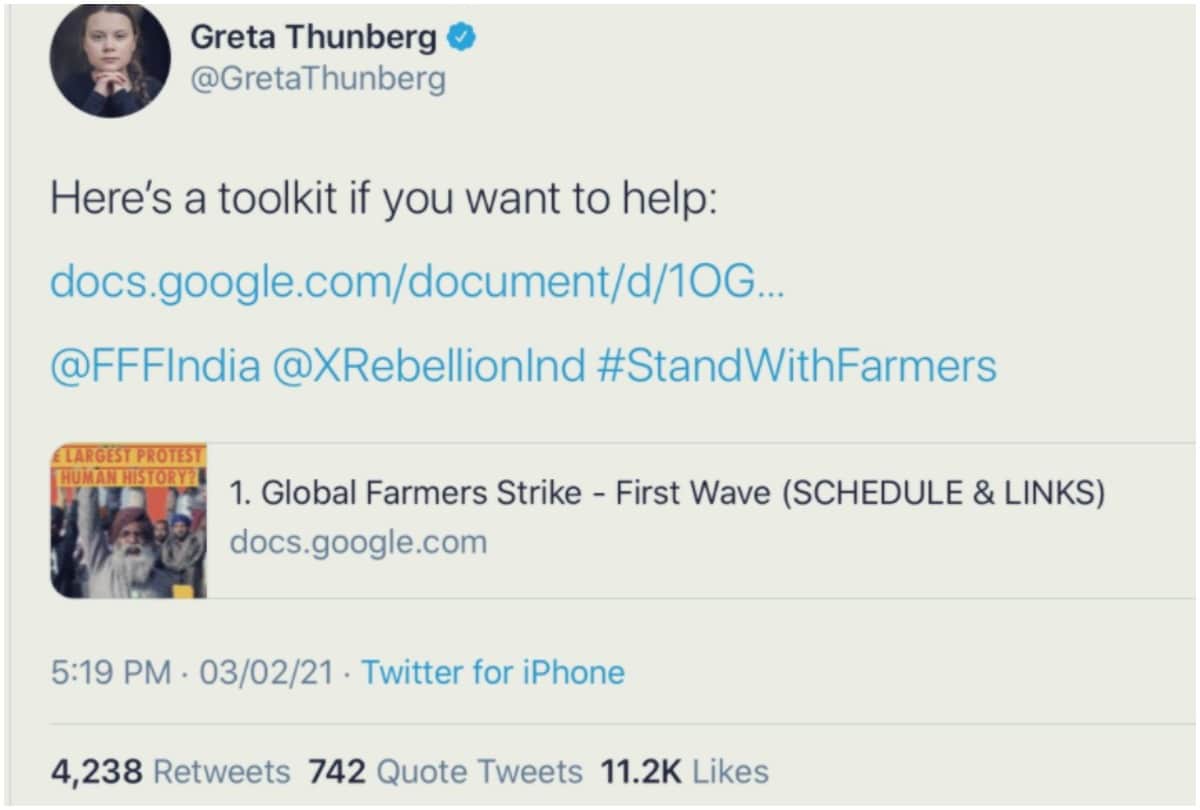 Greta Thunberg Shares Planning Of Campaign For Support Farmer Protest And Deletes Tweet