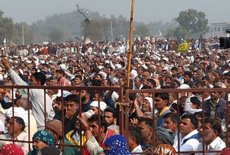 Crowd gathered in Mahapanchayat of Rakesh Tikait in Jind Of Haryana