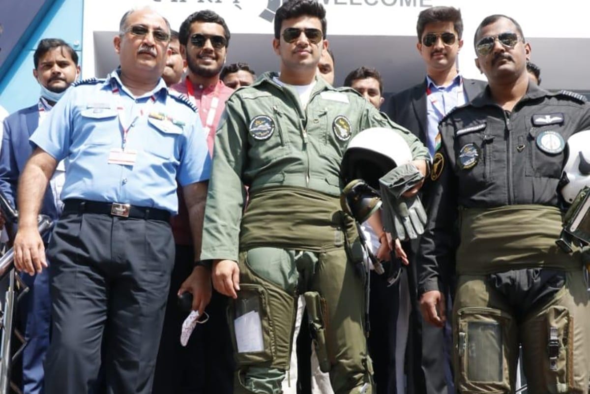 BJP MP Tejasvi Surya takes a sortie on LCA Tejas aircraft at Aero India show in Bengaluru