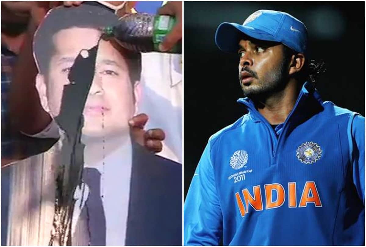 Sachin Tendulkar cut out smeared with black oil in kerala, now former captain got support from birthday boy Sreesanth