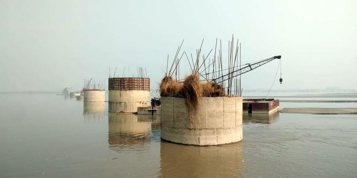 Kamharia Ghat Bridge being built at a slow speed