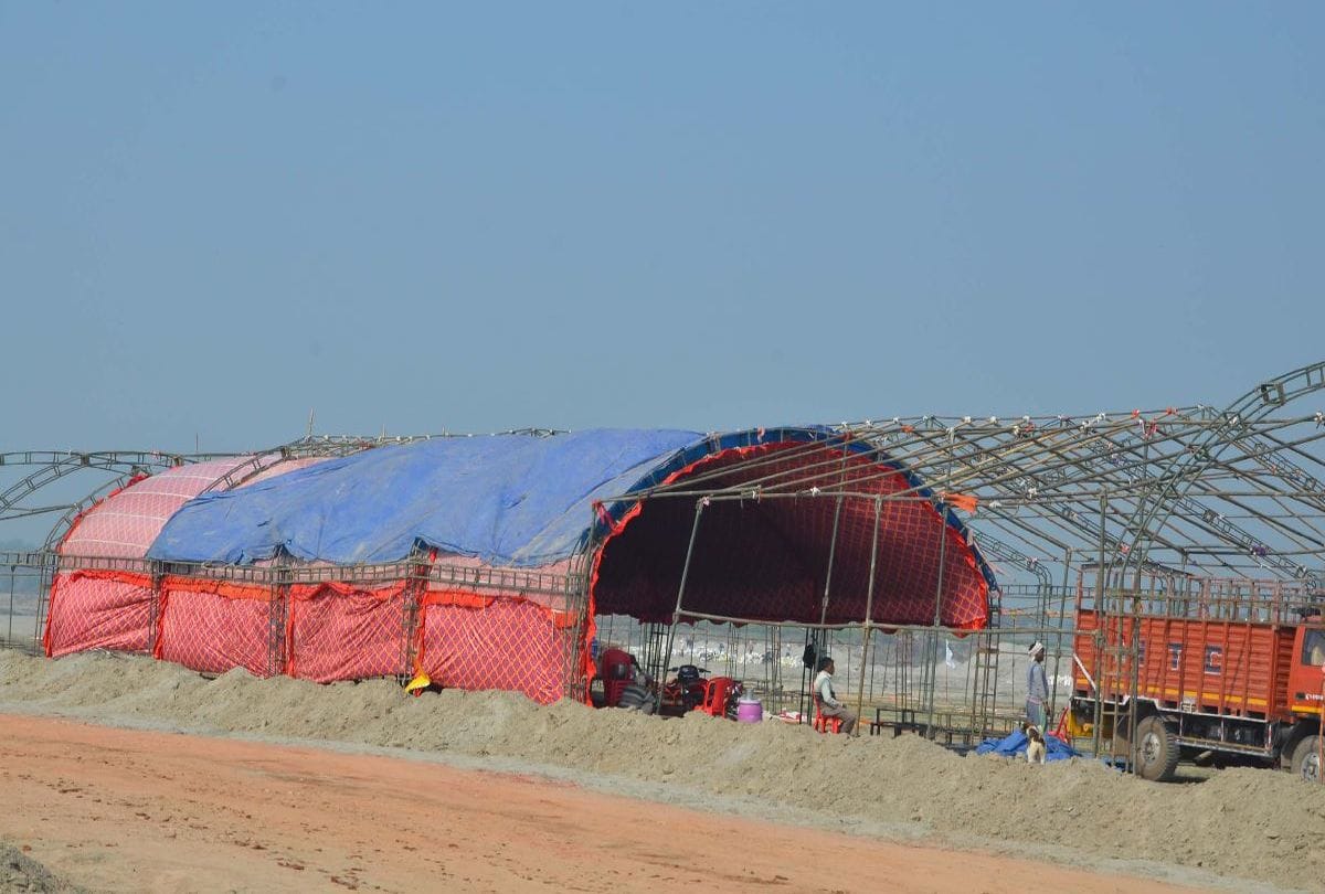 saints tents are set up at Kumbh Mela in Vrindavan
