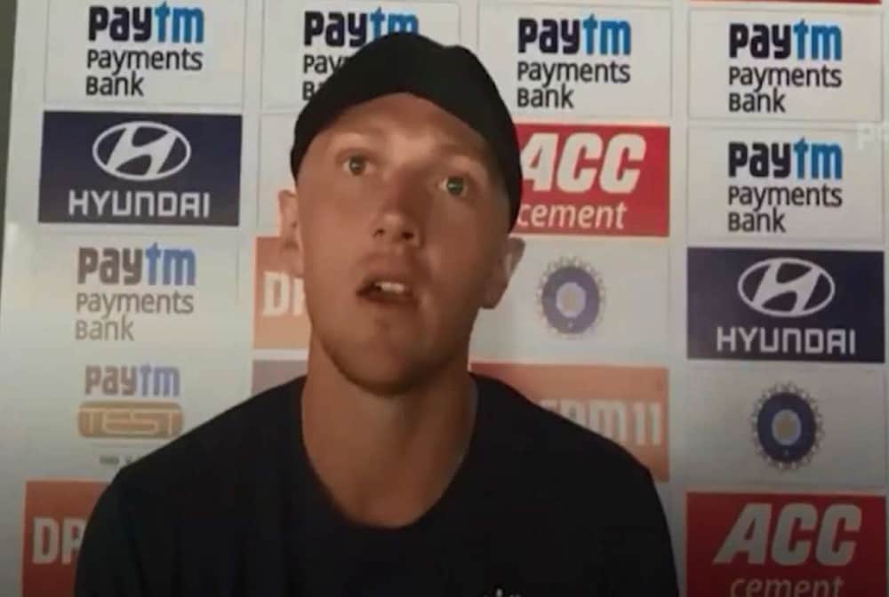 Advertising board falls on England Dominic Bess head during an interview,video