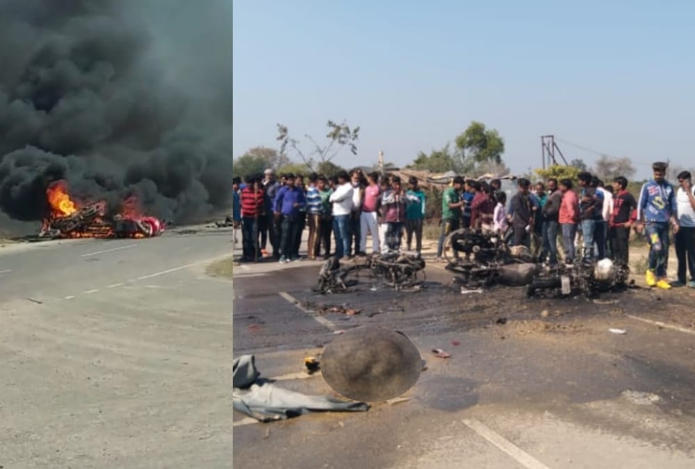 A man burned alive when a bike catches fire in kakori in Lucknow.