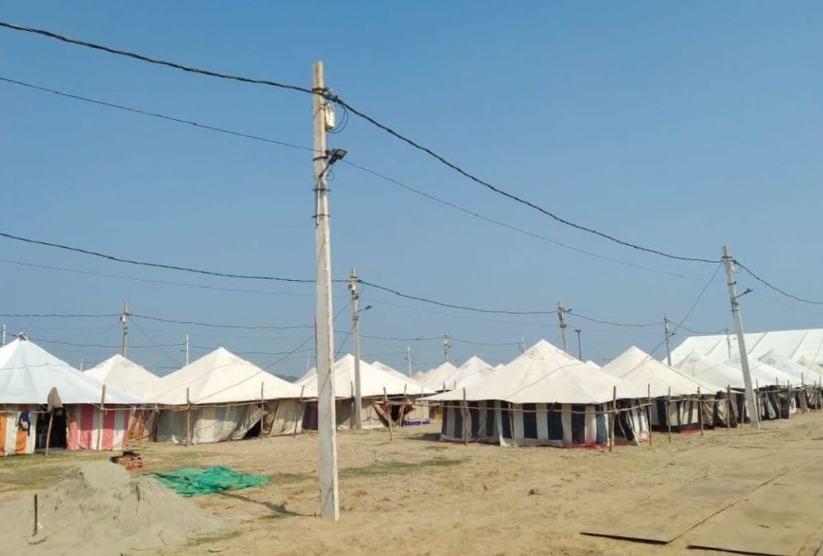 saints tents are set up at Kumbh Mela in Vrindavan