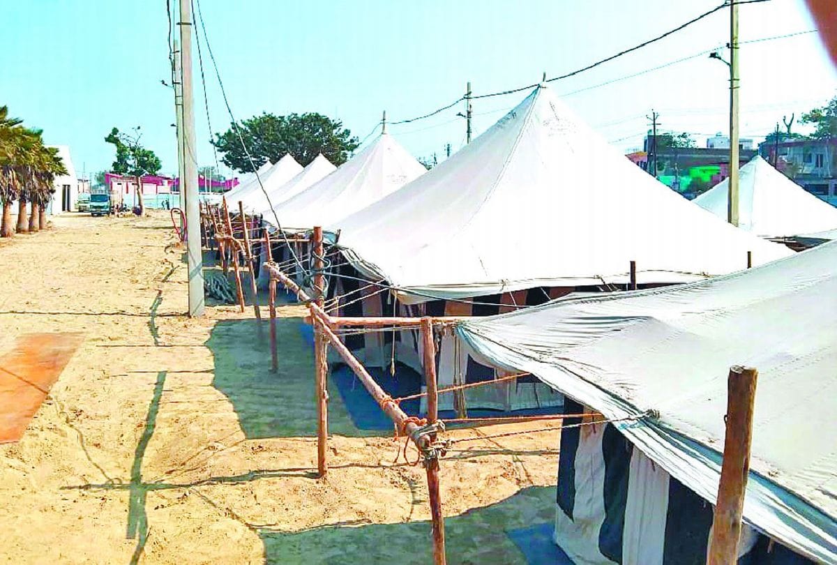 saints tents are set up at Kumbh Mela in Vrindavan