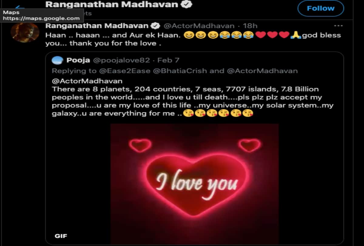 R Madhavan reply to a fan proposal on propose day