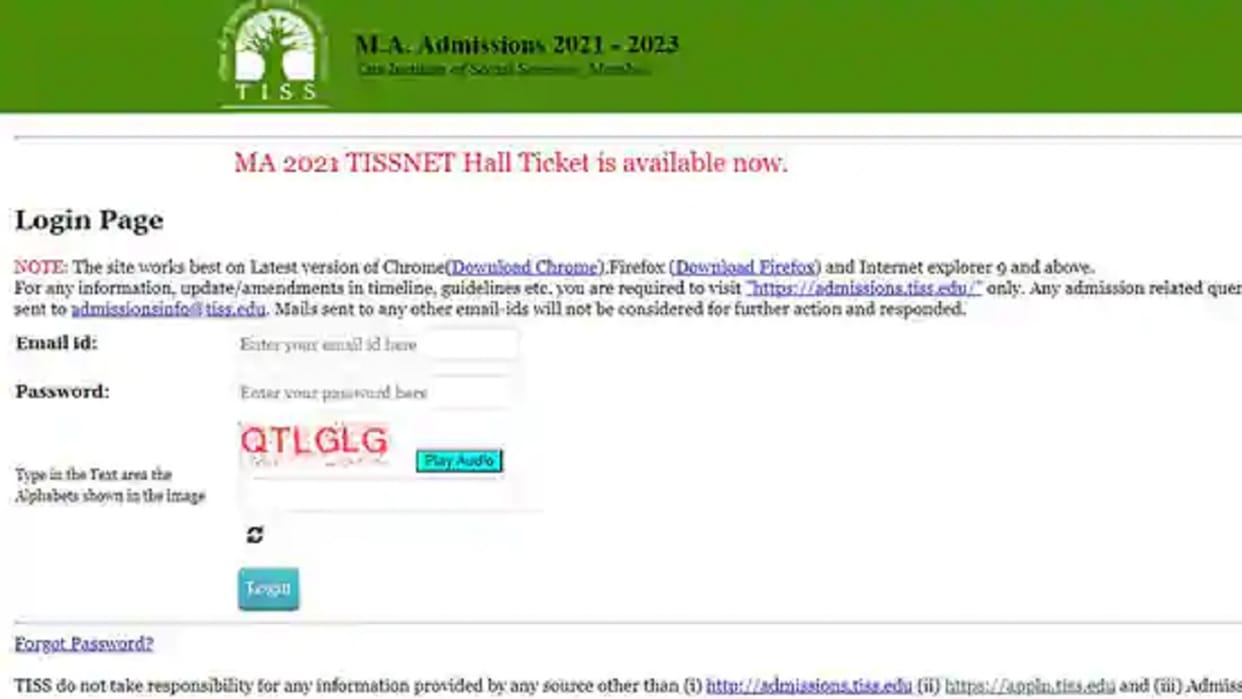 TISSNET MA admit card 2021 released here's direct link