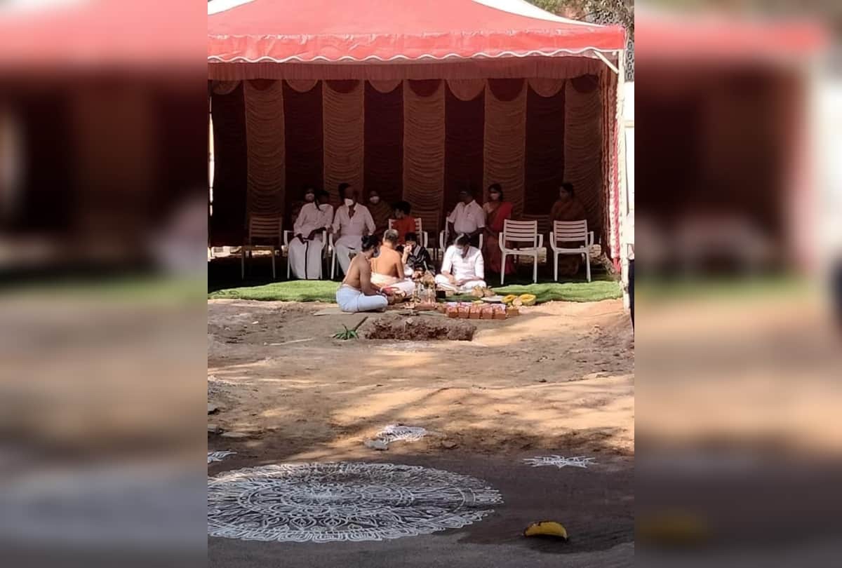 Dhanush performs Bhoomi poojan for new house, Rajinikanth attends ceremony. See pics