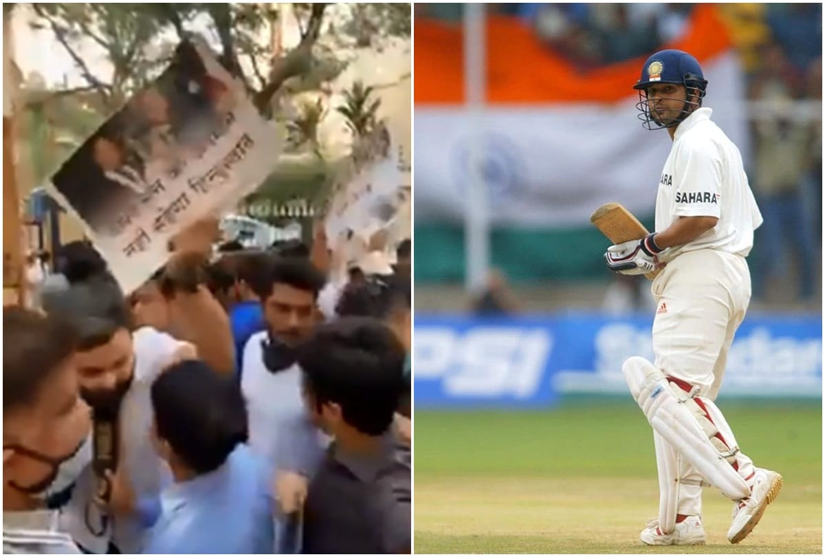 fans gather outside of Sachin tendulkar residence to show their support to legend cricketer