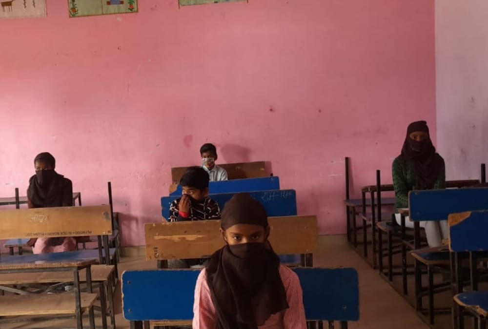 Children back to school after a 11 months in Uttar Pradesh.