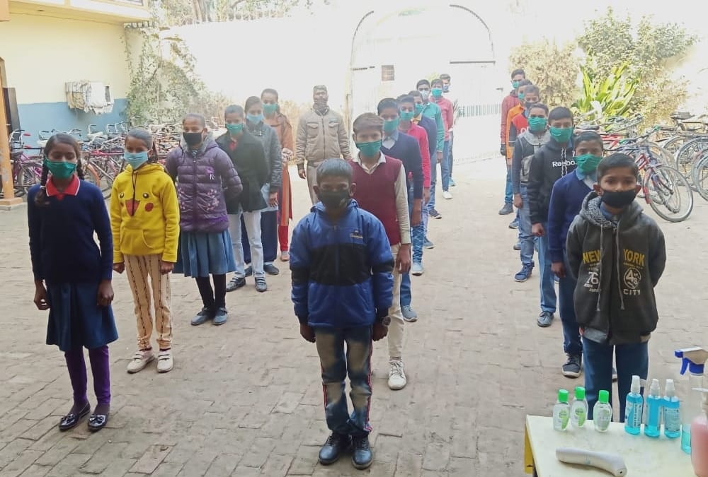 Children back to school after a 11 months in Uttar Pradesh.